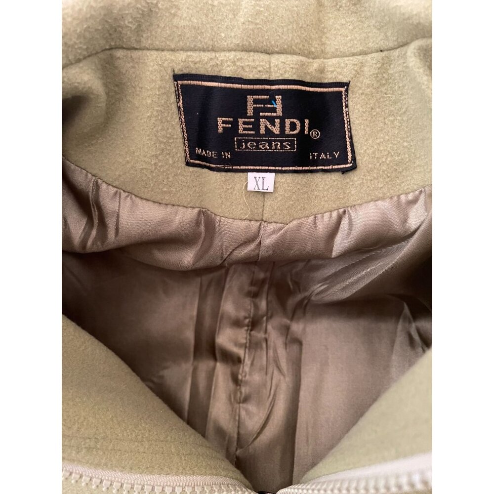 Vintage FENDI Jeans 100% Cashmere Soft Womens XL Green Jacket Lined Full Zip - Picture 5 of 10